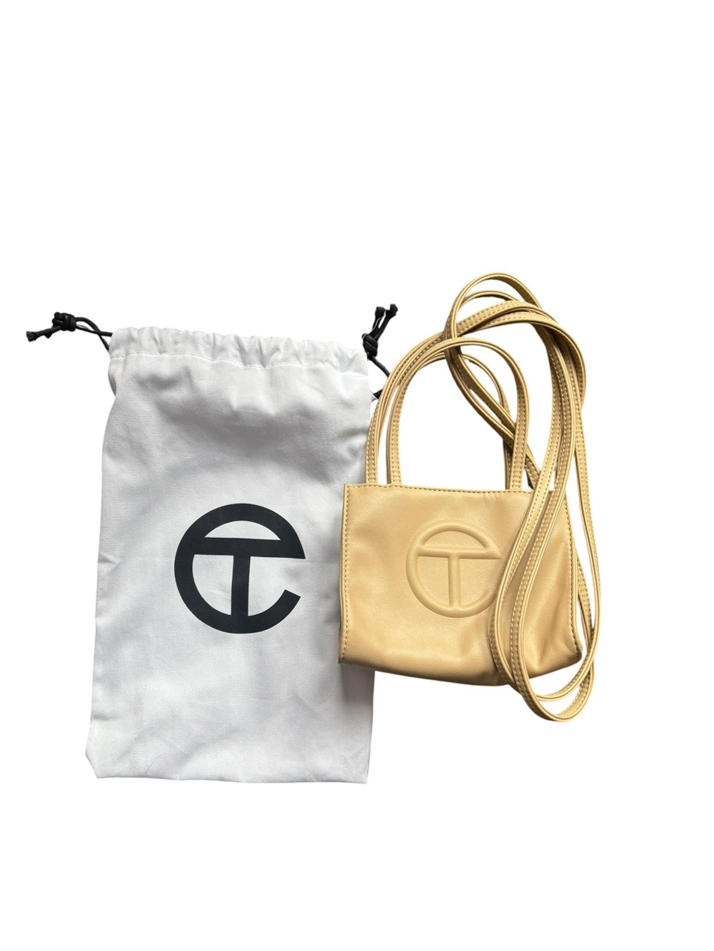 Telfar Small Cream Leather Shopping Bag with Logo